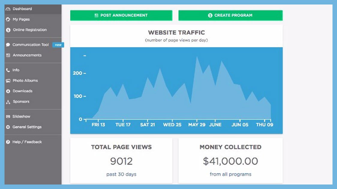 Dashboard and Analytics for your sports organization